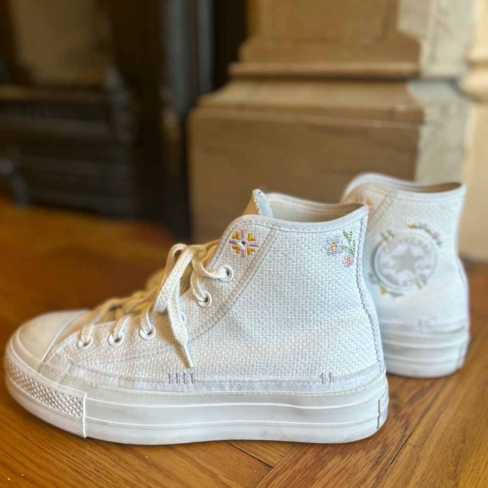 Classic White High-Top Sneakers with Floral Details